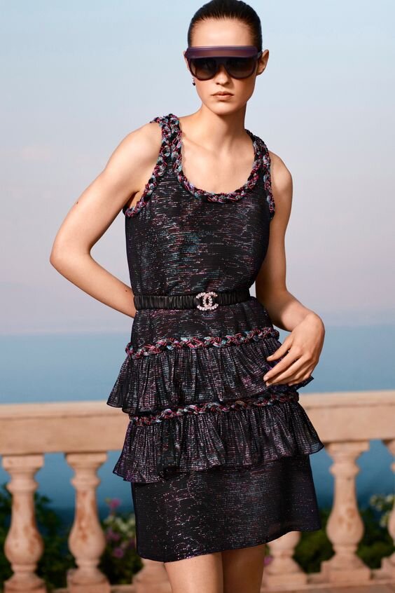 Chanel Ruffle Tiered Dress with Braided Trim.jpg