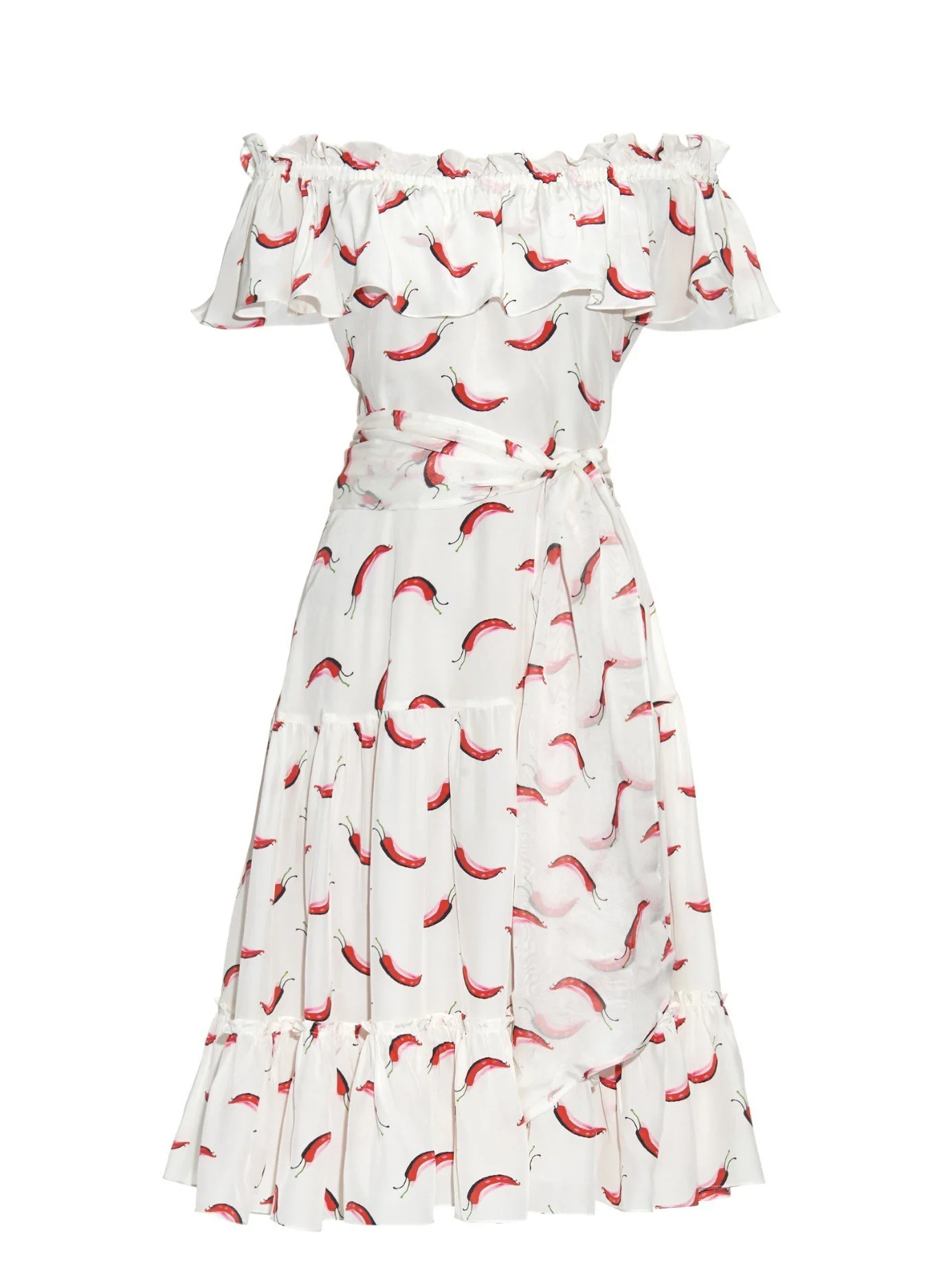 Isolda Santo Domingo Chilli-print Silk Dress in White
