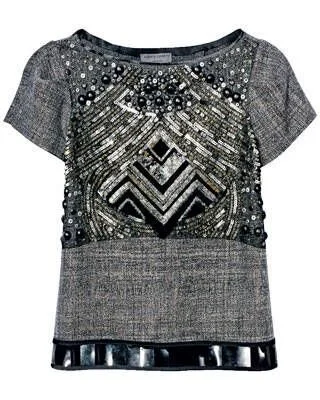 Alberta Ferretti 3/4 Sleeves Sequin Wool Top in Grey