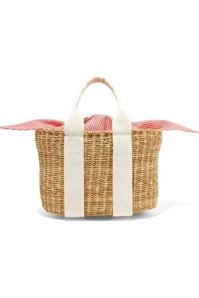 Muun Cabana Mini Straw and Striped Cotton-Canvas Tote