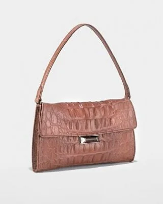 Miu Miu Crocodile Embossed Small Shoulder Bag in Dusty Rose