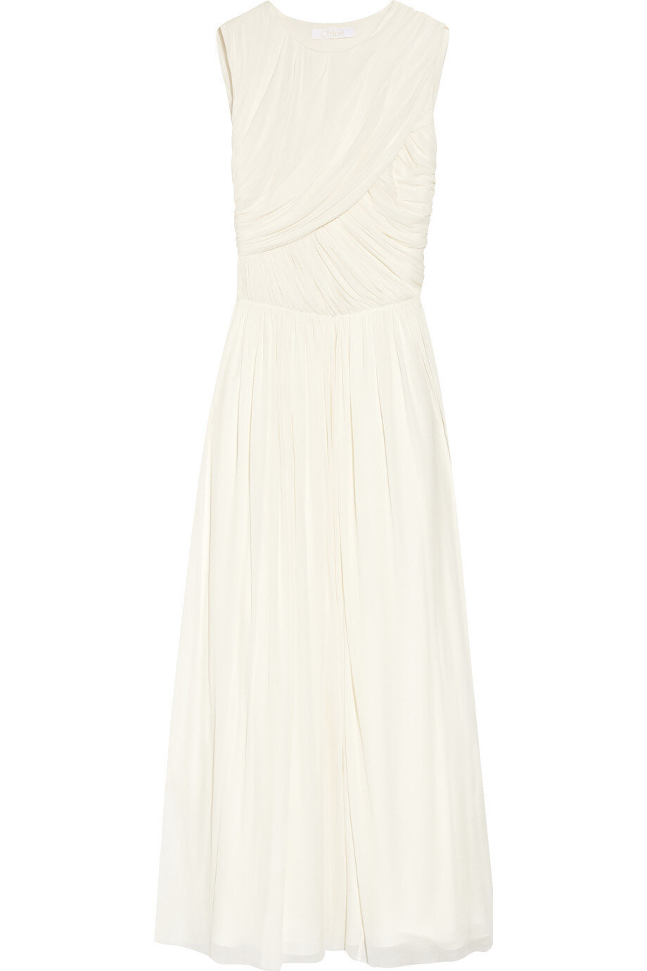 Chloé Sleeveless Ruched Chiffon Dress in White