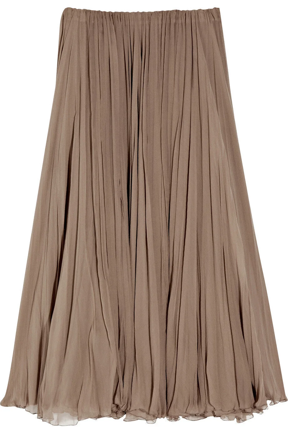 Chloé Pleated Silk-Mousseline Midi Skirt in Taupe