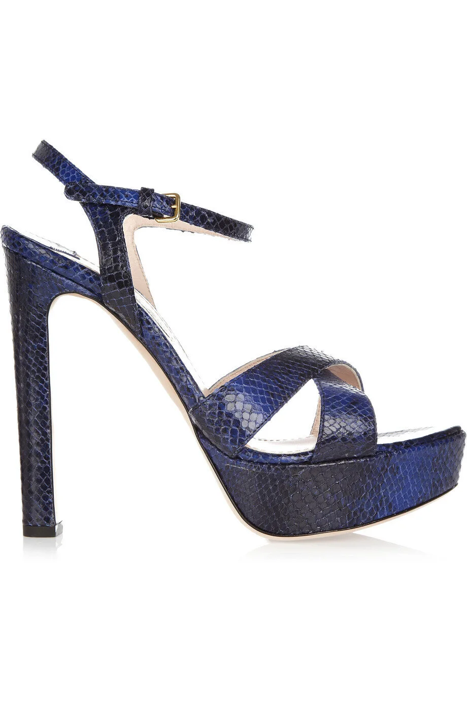 Miu Miu Snake-Effect Leather Sandals in Royal Blue