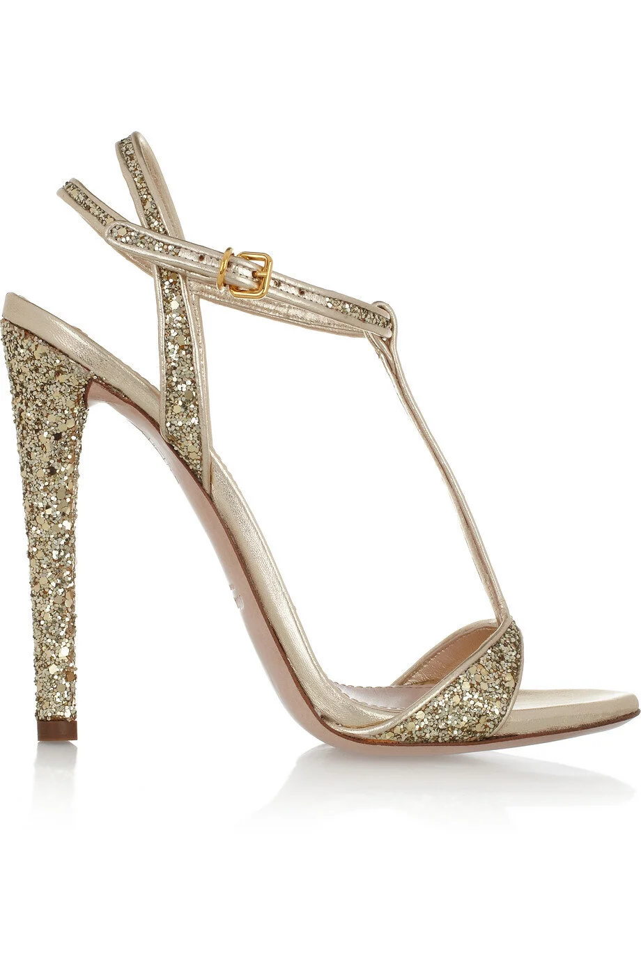 Miu Miu Glitter-Finished Leather Sandals in Gold
