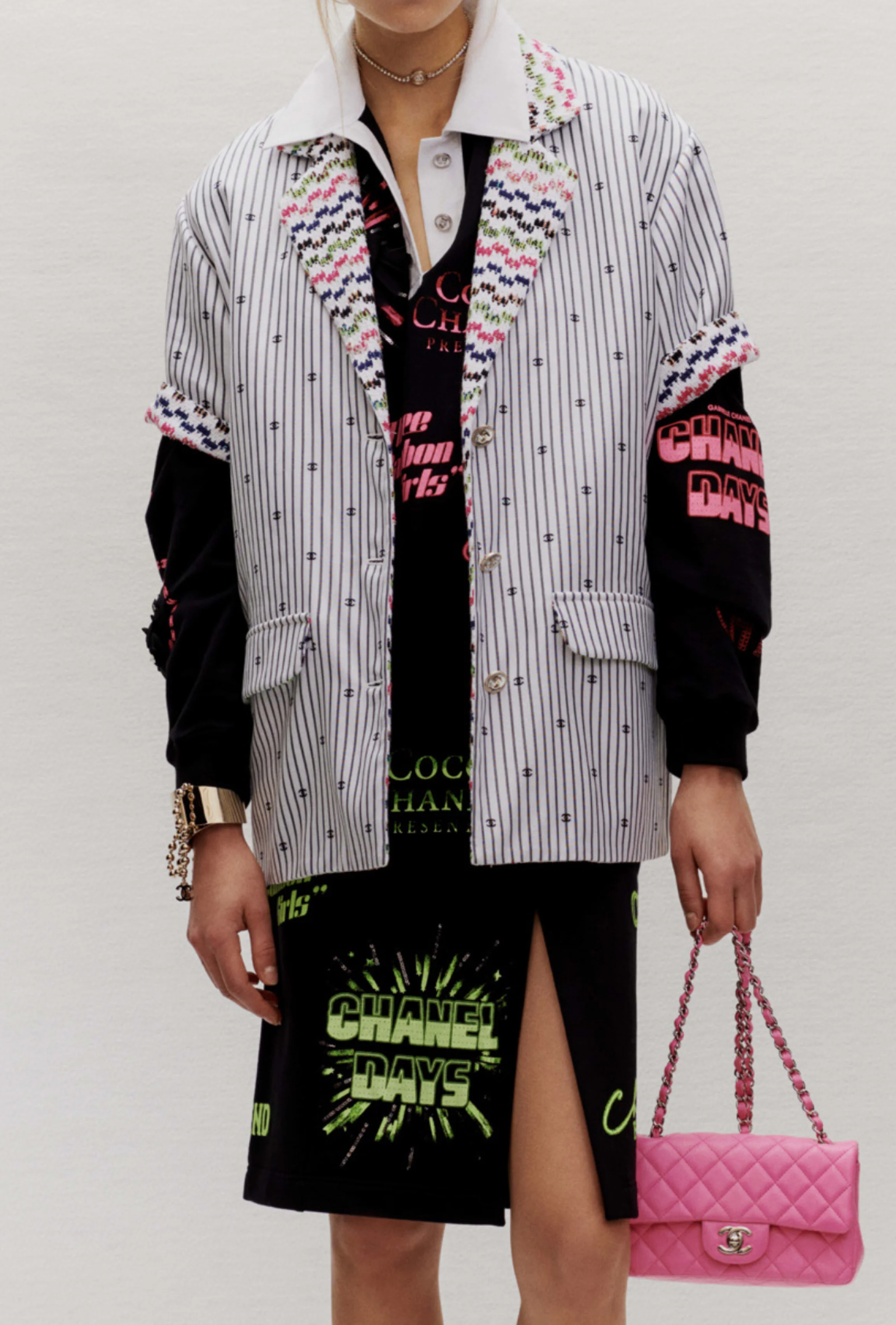 Chanel Striped Logo Jacket with Contrast Trim