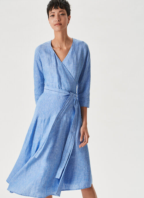 Adolfo Dominguez Linen Wrap Midi Dress in Blue — UFO No More