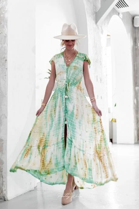 Goa Paris Lady Dress in Green Tie and Dye