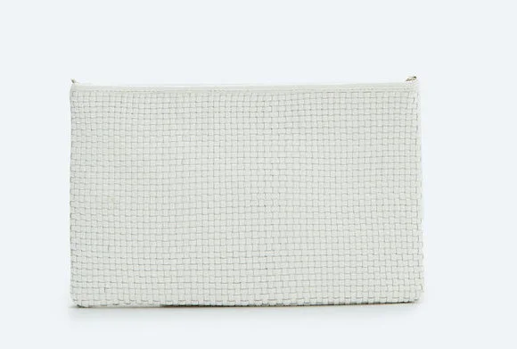 Uterque Woven Leather Crossbody Clutch in White