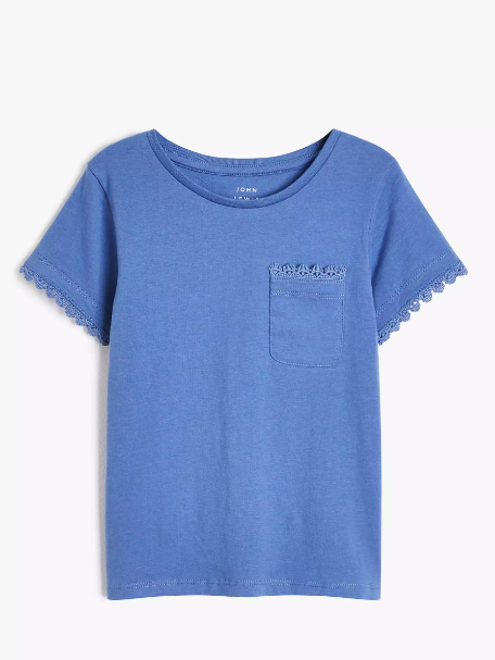 John Lewis & Partners Kids' Lace Trim Short Sleeve T-Shirt in Bijou Blue.png