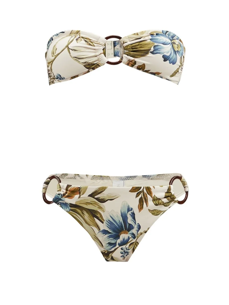 Zimmermann Aliane Ring Floral-Print Bandeau Bikini