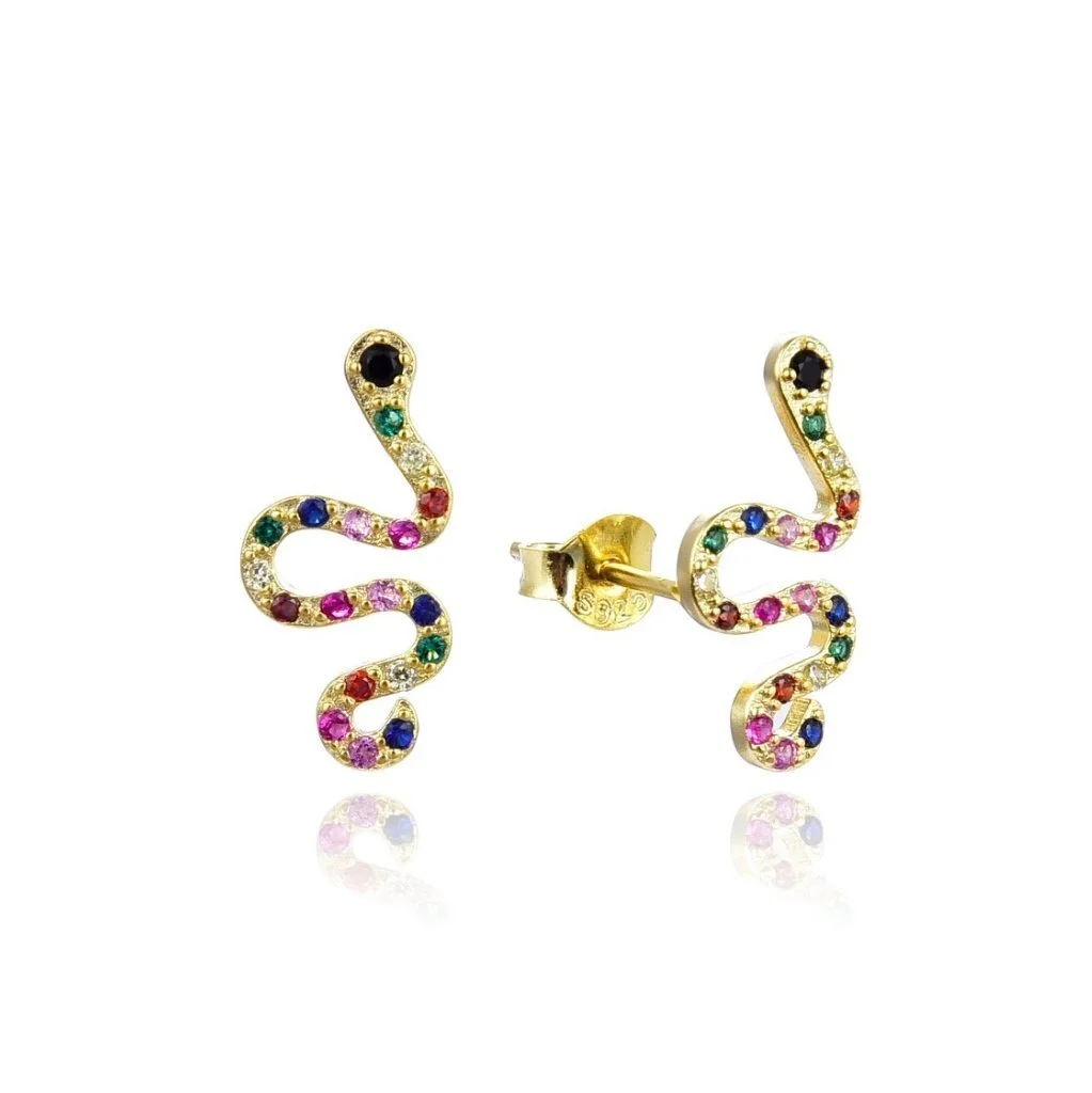 WiOGA Colorful Snake Stud Earrings in Gold Plated