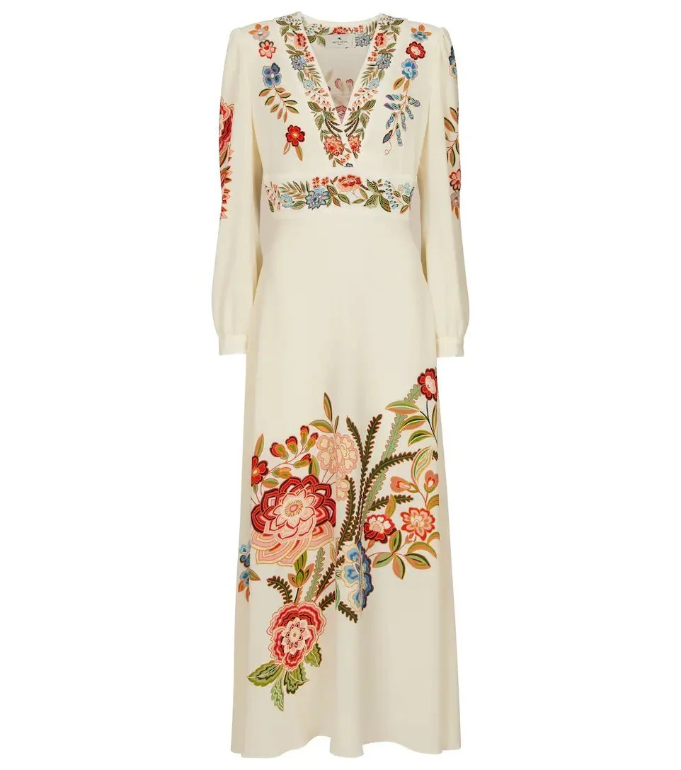 Etro Floral Print Midi Dress in White
