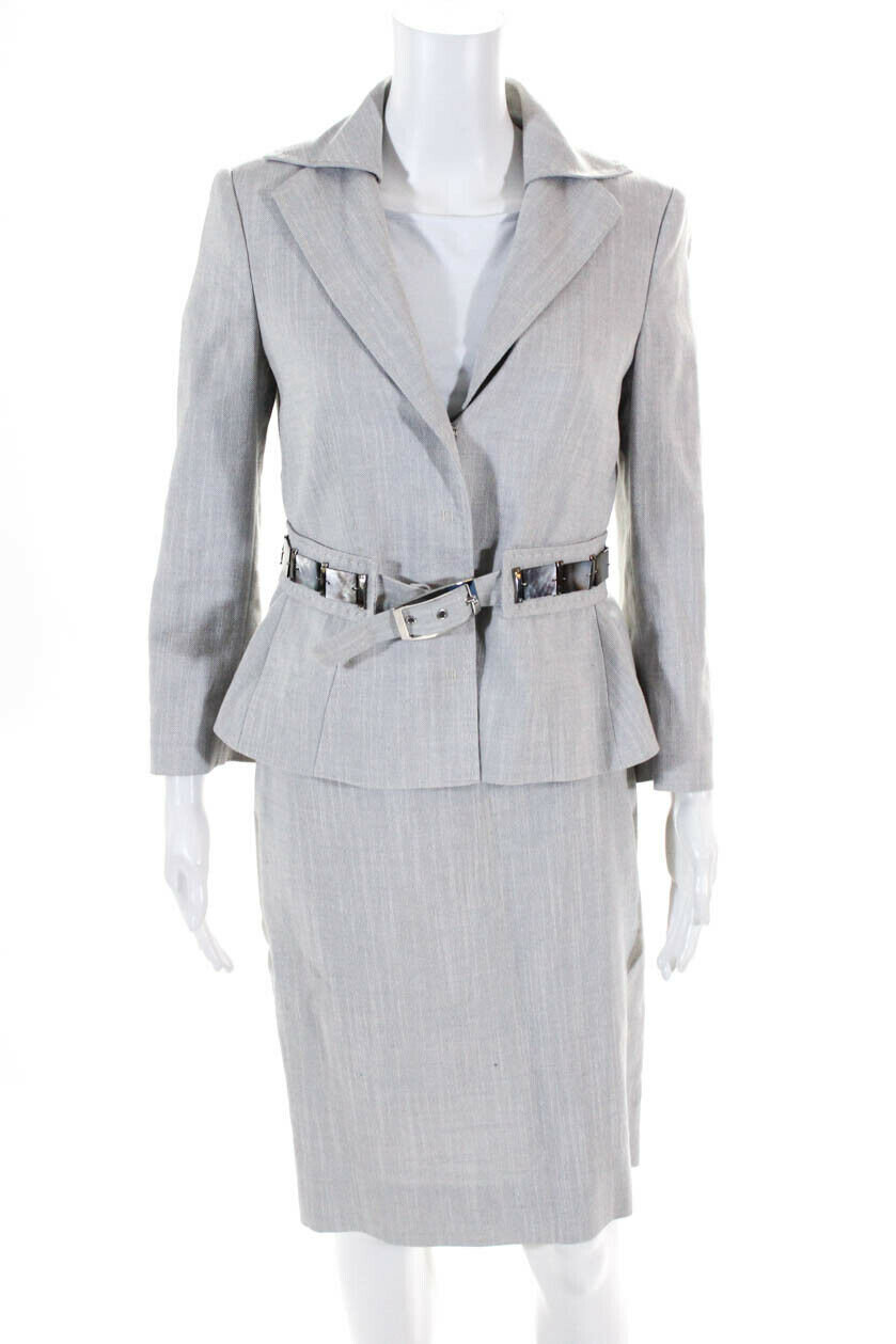 Alberta Ferretti Belted Cotton-Blend Jacket in Grey.jpg