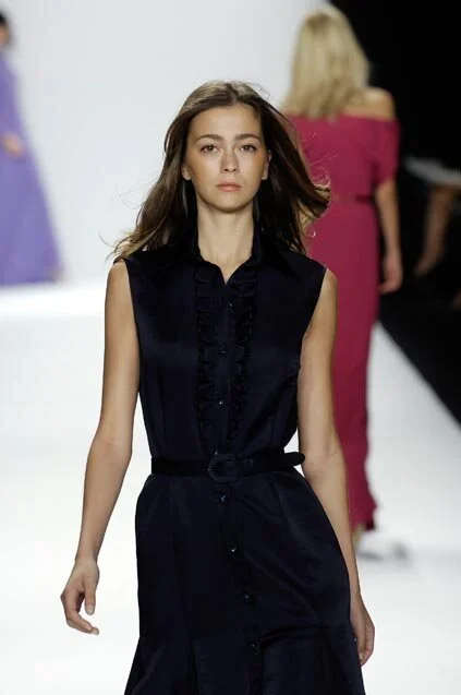 Bill Blass Ruffle Detail Sleeveless Dress in Navy