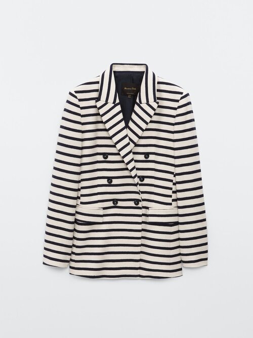 Massimo Dutti Double Breasted Striped Blazer in Cream
