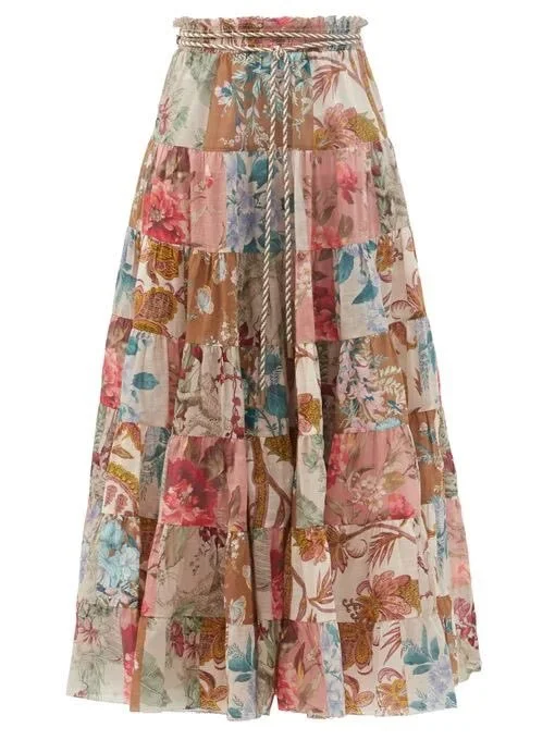 Zimmermann Cassia Patchwork Midi Skirt