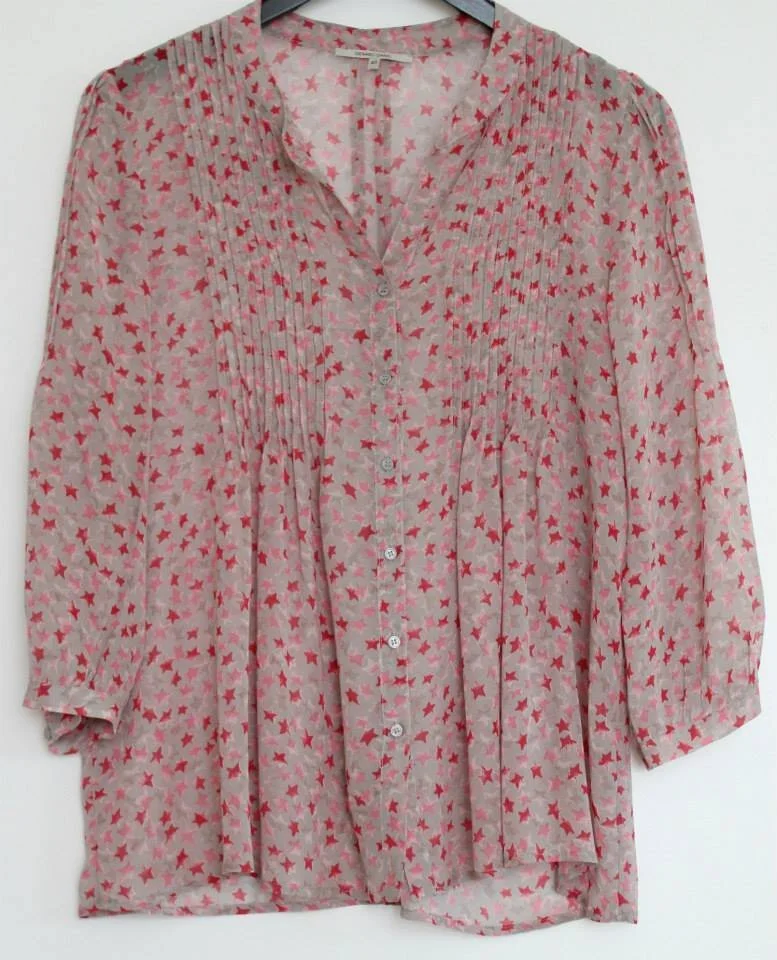 Gerard Darel Pleated Star Print Blouse in Pink