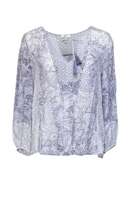 Joie Acerila Paisley-Print Silk Top in Blue
