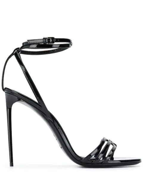 Saint Laurent Strappy Ankle-Wrap Sandals in Black Patent Leather.png