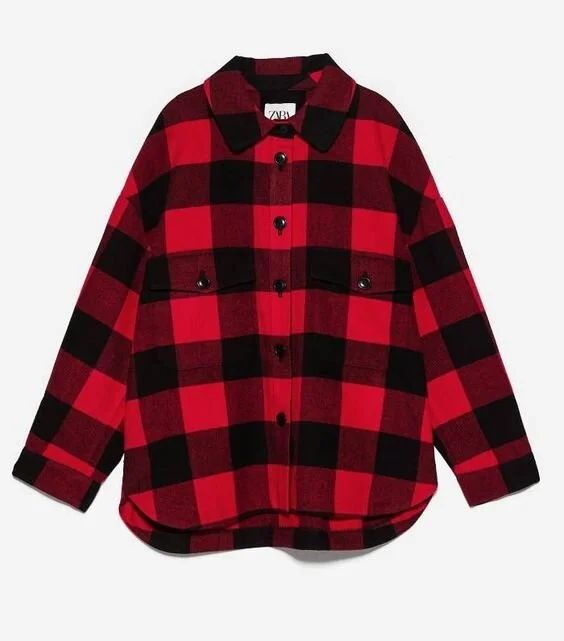 Zara Plaid Check Jacket in Red