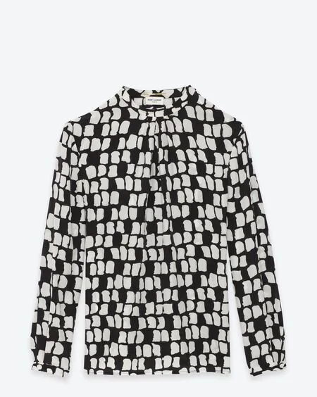 Saint Laurent Mandarin Collar Silk Blouse