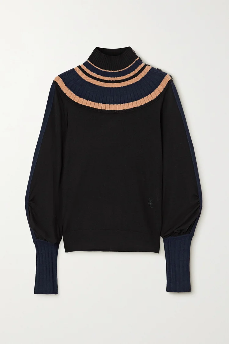 スウェット・トレーナー PRADA 24FW Black Logo Turtleneck Sweater UMR620 15O6 F0002 Black Wool Mock Turtleneck Sweater | PRADA