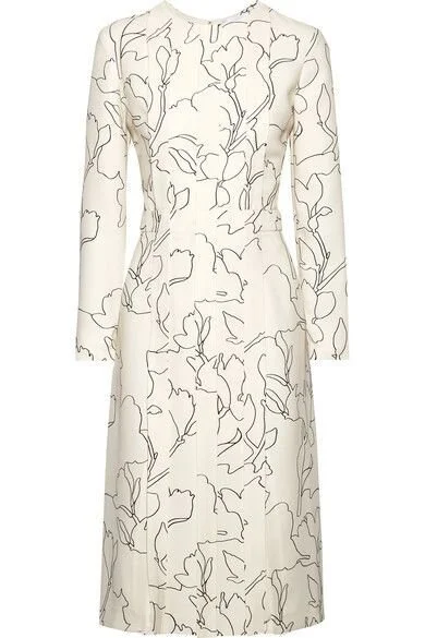 Carven Pintucked Printed Crepe Midi Dress