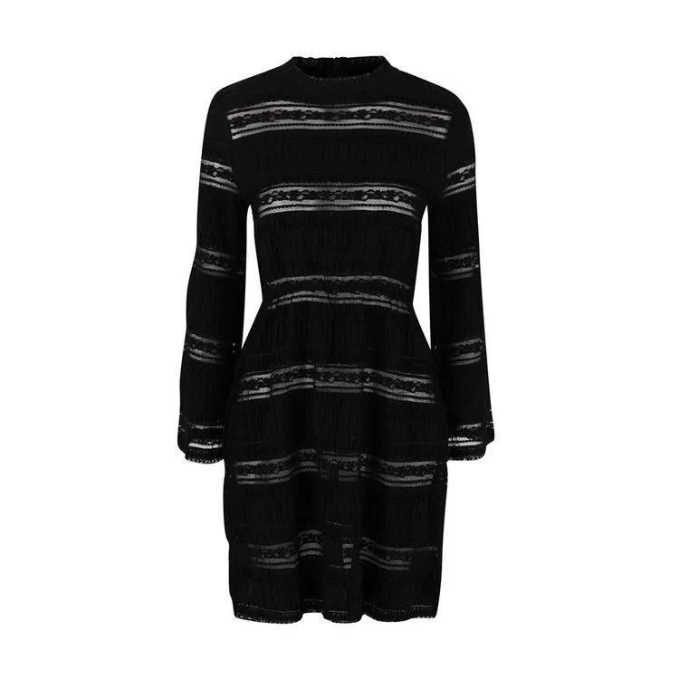 ByTiMo Lace Inserts Long Sleeves Dress in Black