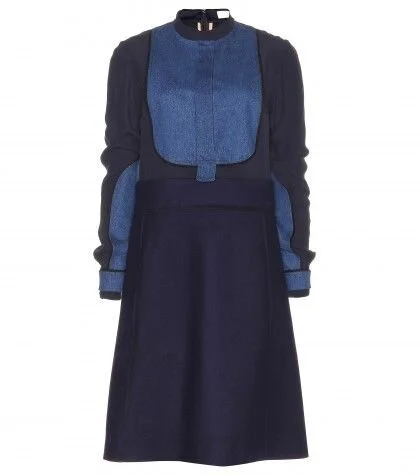 Chloé Silk Denim and Wool-Blend Dress in Navy