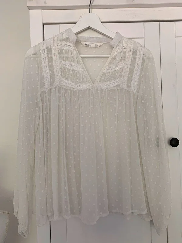 Zara Dotted Lace Inserts Blouse in White