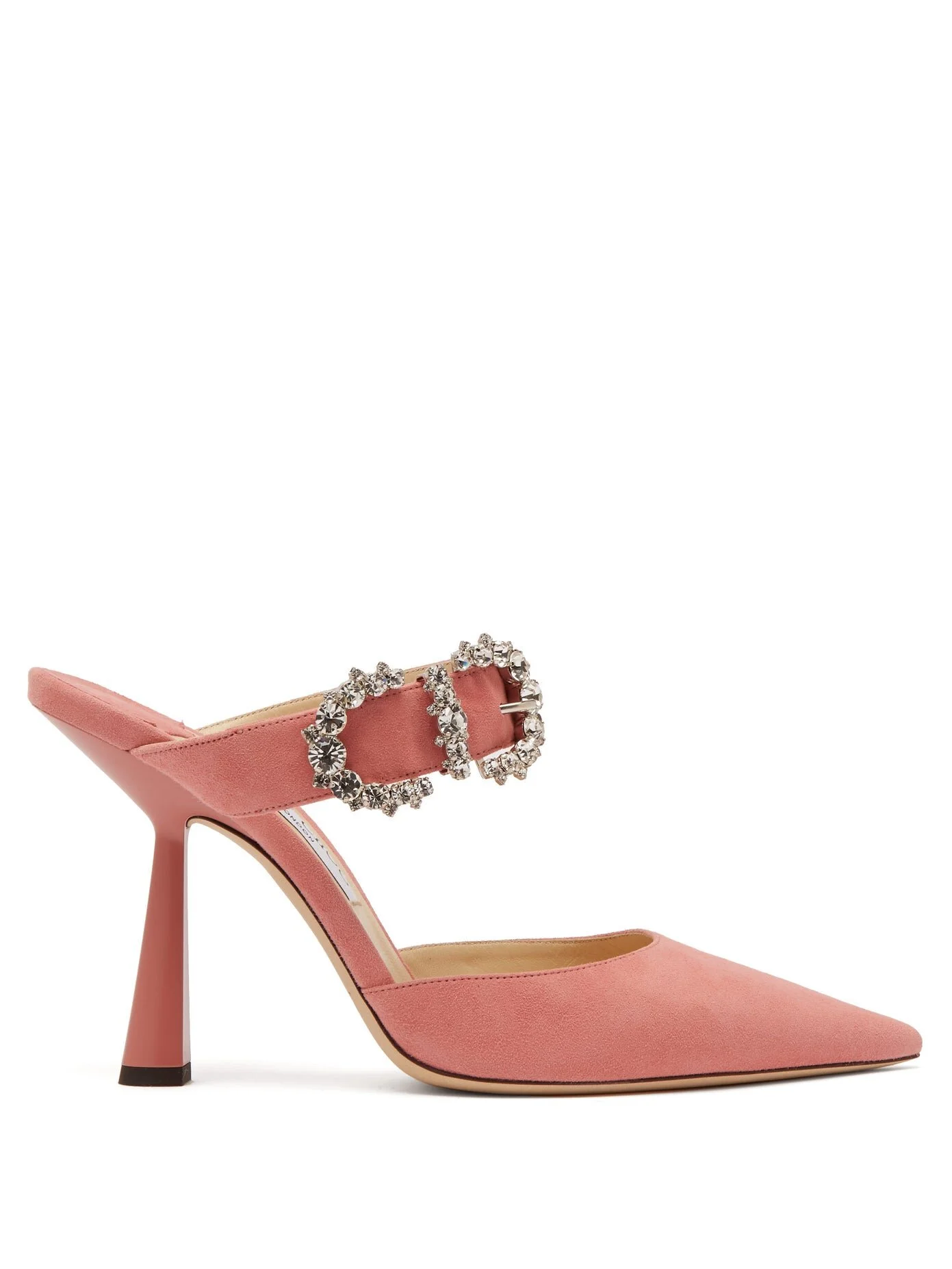 Jimmy Choo Smokey 100 Crystal-Buckle Mules in Pink Suede