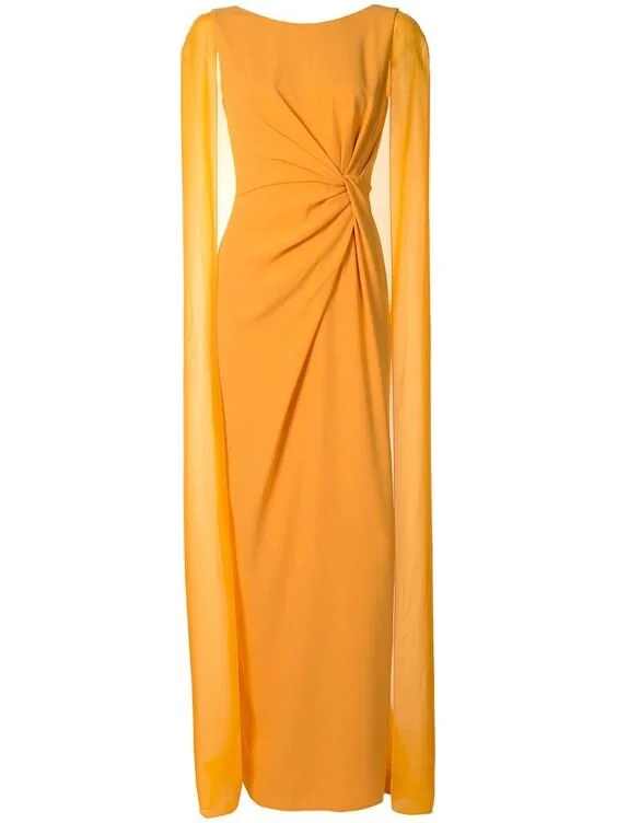 Paule Ka Tulle-Sleeve Gown in Orange