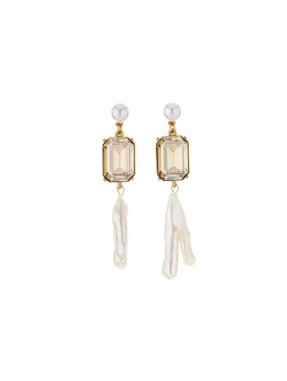 Oscar de la Renta Floating Crystal Drop Pearl Earrings