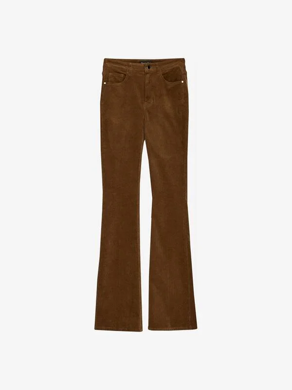 Massimo Dutti High-Rise Flared Needlecord Trousers in Brown