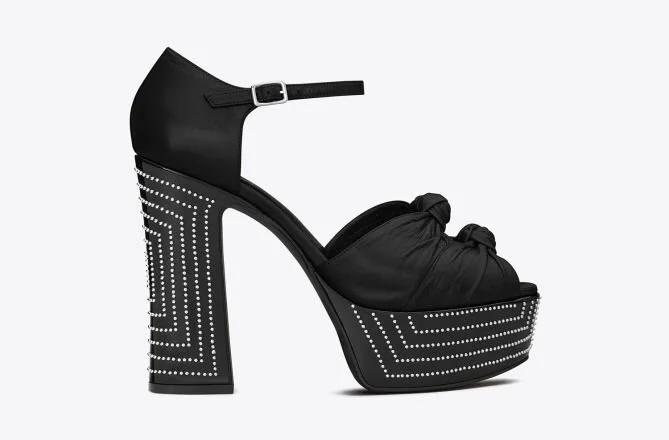 Saint Laurent Candy 80 Double Knot Sandals in Black Micro Studded