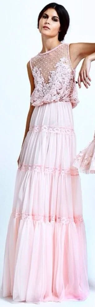 Zuhair Murad Lace and Chiffon Gown in Pink