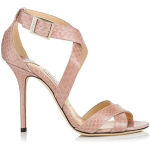 Jimmy Choo Lottie Sandals in Pink Snake-Effect Leather