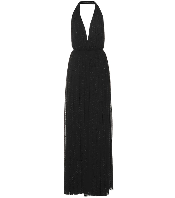 Saint Laurent Crystal Embellished Jersey Long Dress in Noir.png