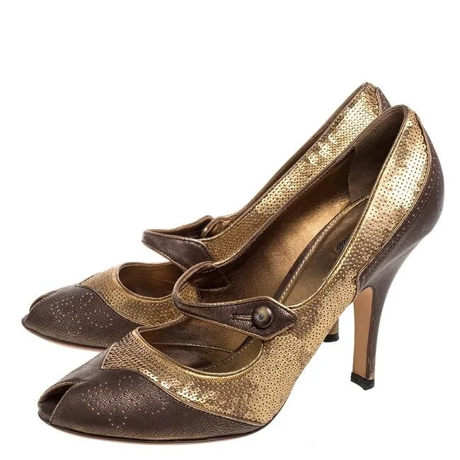 Prada Sequin and Leather Peep-Toe Pumps