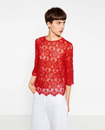 Zara Crochet Lace Top in Red — UFO No More
