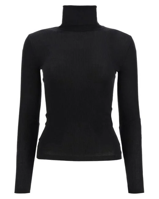 Saint Laurent Ribbed High Neck Jumper in Black.jpg