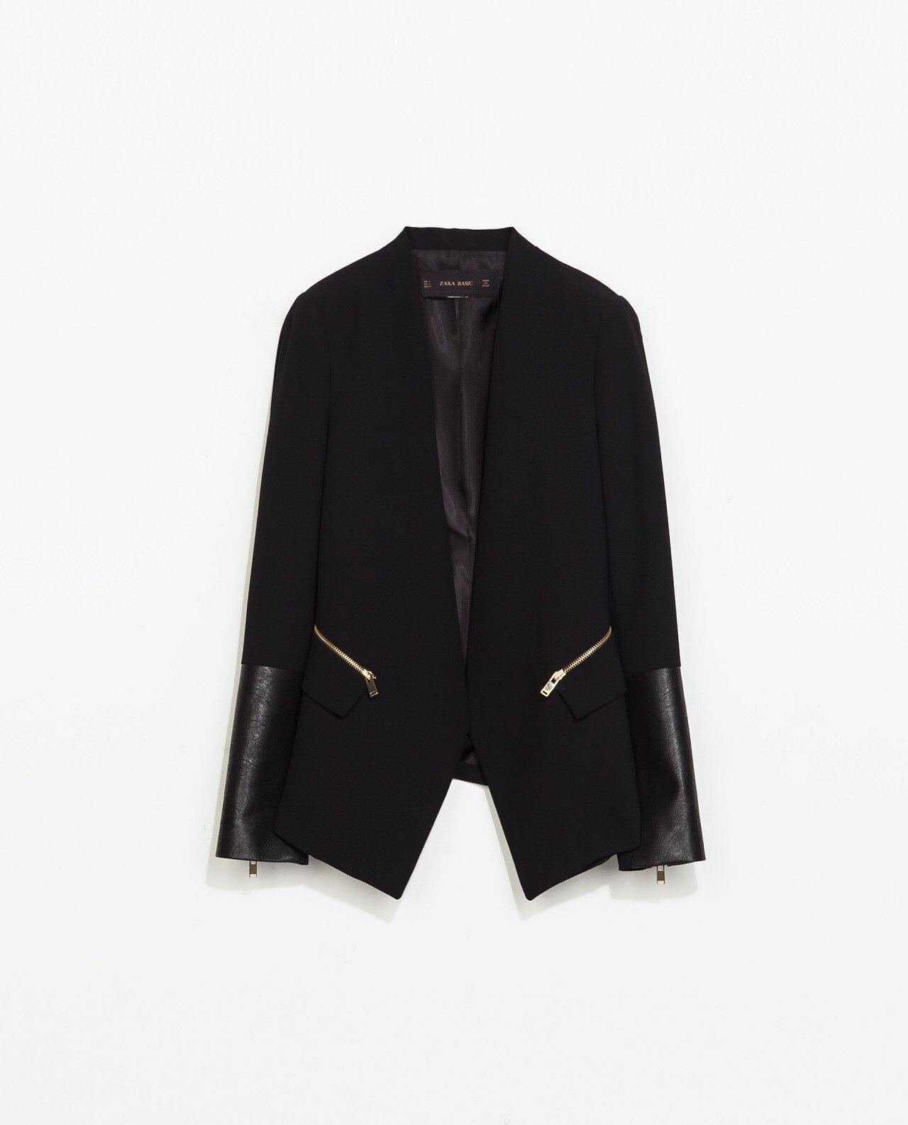 Zara Combined Faux Leather Blazer in Black.jpg