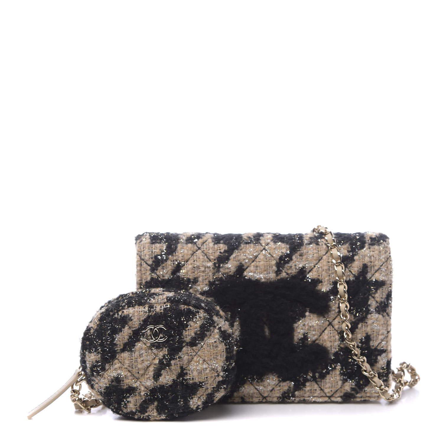 CHANEL Wool Tweed Lambskin Quilted Chanel 19 Wallet On Chain WOC