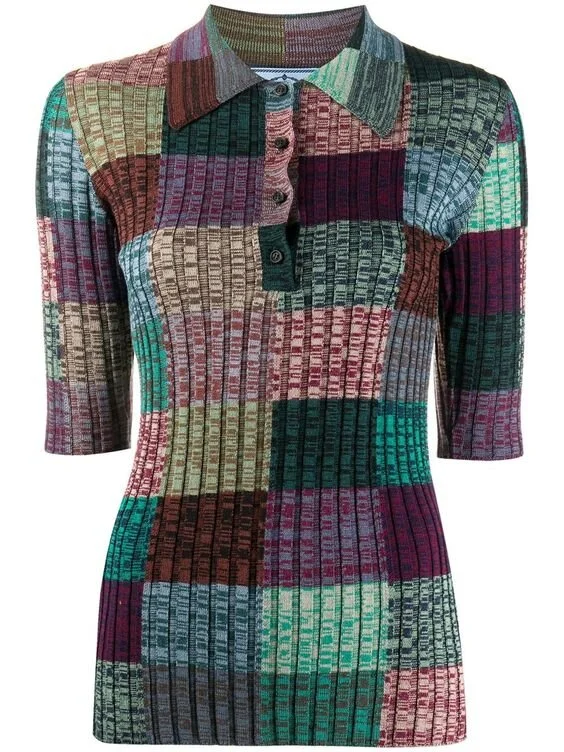 Prada Patchwork Knit Polo Top
