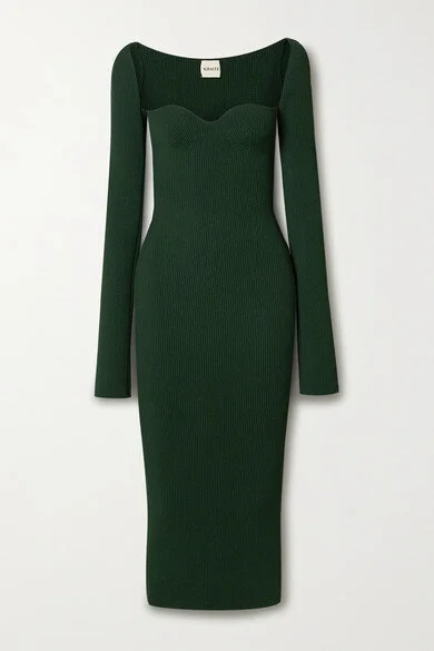 Khaite Beth Ribbed-Knit Midi Dress in Green