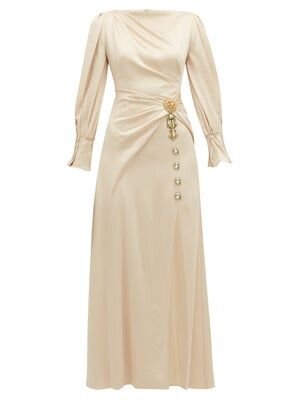 Alex Evenings Petite Size Short Sleeve Cold Shoulder Cowl Neck Side Brooch  Gown | Dillard's