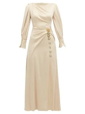 Peter Pilotto Crystal-Brooch Draped Gown