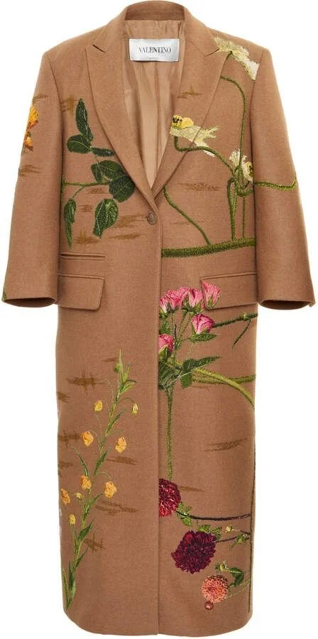 Valentino Embroidered Camel Hair Coat