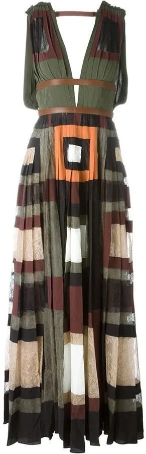 Valentino Paneled Evening Gown